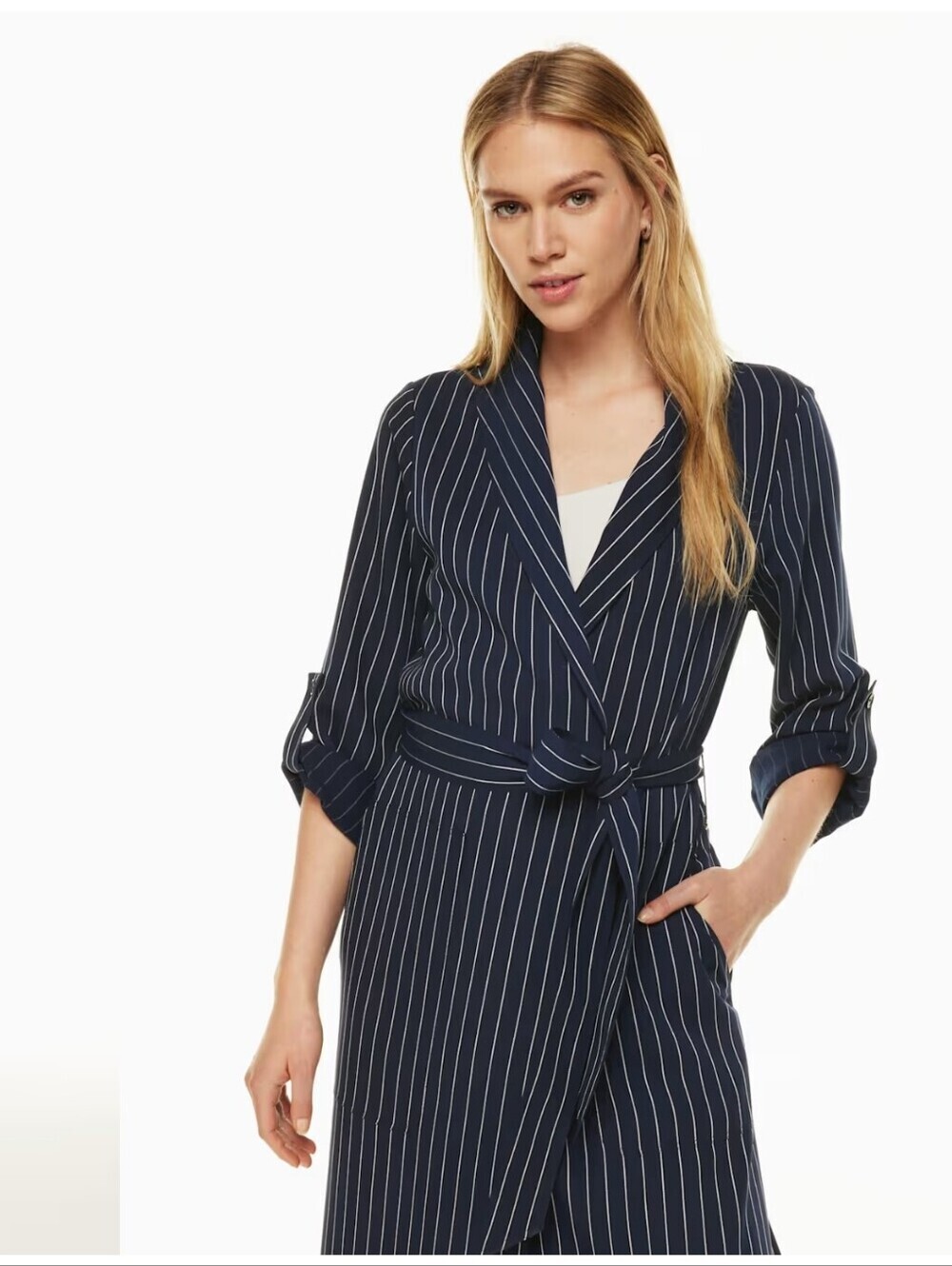 BABATON KAHlO ROBE NAVY WRAP JACKET STRIPES PATCH POCKETS RECYCLED MAYERIAL XXS - Picture 4 of 16